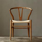 北欧风情传世经典Y型椅圈椅欧式简约实木泡茶椅麻绳编织餐椅