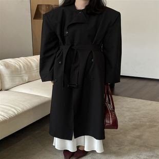 摩登mdeng197韩版宽松风衣，外套女2024春季系带，圆领大衣t6210