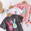 100%纯棉儿童短袖t恤夏季卡通兔子印花休闲韩版女童宝宝洋气上衣