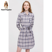 Hush Puppies暇步士2021女装中长款长袖格子衬衫裙HZ-21323D