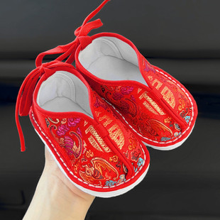 宝宝周岁抓周大红色福字千层底，手工布鞋婴儿学步鞋节日传统中国风