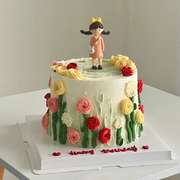 网红女孩生日蛋糕装饰摆件小辫子蜜桃裙女生娜娜兔兔背包烘焙甜品