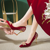 红色结婚鞋新娘鞋2024年高跟秀禾服孕妇，细跟不累脚高级感单鞋