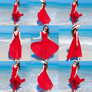 大红色连衣裙女夏2022超仙海边度假沙漠旅拍连衣裙沙滩裙长裙