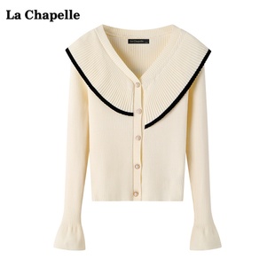 拉夏贝尔/La Chapelle法式温柔风荷叶领毛衣女秋冬长袖针织衫上衣