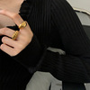 法式粗厚金色光面牛角包螺纹戒指环ins女欧美时尚冷淡风气质戒指
