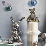 现代简约轻奢电镀银色兔子熊摆件(熊，摆件)北欧橱窗，客厅艺术样板房软装饰品