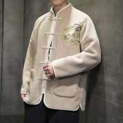 立领羊羔毛夹克(毛夹克)外套，春季款中国风男装古风，青年中山装新中式唐装潮