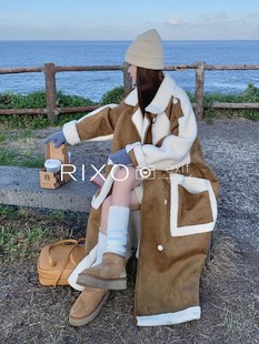 RIXO EXIT法式麂皮绒羊羔毛外套女冬季宽松加厚长款过膝棉衣
