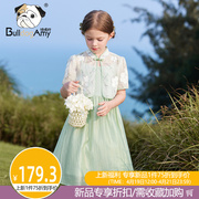 女童中国风连衣裙套装2024夏季洋气儿童轻纱短袖吊带裙两件套