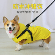 宠物雨衣狗狗防水衣服，牵引绳雨天护肚子，柯基泰迪小型犬雨披冲