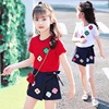 童装女童夏季短裙，套装2023韩版夏款，花朵短袖运动套装两件套