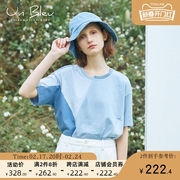 unbleu原创蓝色t恤女夏装时尚chic法式女装小众设计感拼接上衣