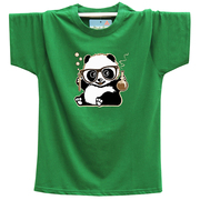 熊猫短袖t恤男夏季纯棉，美式重磅220g大码男装绿色青少年男生半袖