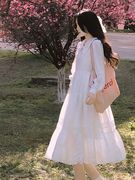 白色polo领长袖衬衫连衣裙女学生夏季娃娃领收腰a字仙女裙长裙子