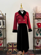法式名媛气质红色套装，女小香风短外套，连衣裙复古千金穿搭