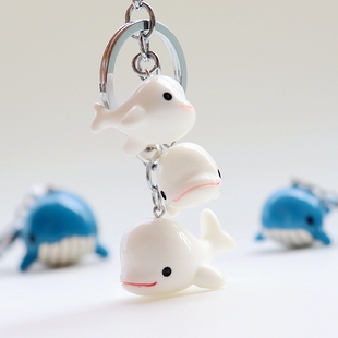 可爱海豚钥匙扣白鲸蓝鲸钥匙圈非主流背包挂饰可爱小白鱼书包挂件