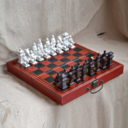 便携式国际象棋折叠木质棋盘兵马俑人物立体棋子亲子娱乐圣诞礼物