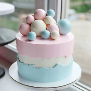 彩色圆球蛋糕装饰插件 ins冷淡风彩球蛋糕摆件 烘焙粉色蓝色球球