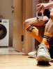 d.m男袜时尚甜美条纹高筒袜子，纯色字母毛圈，底长筒运动足球情趣