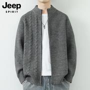 Jeep吉普开衫毛衣男士秋季半高领拉链线衣潮流休闲针织衫外套男装