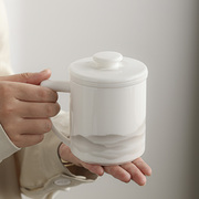 羊脂玉千里江山办公杯陶瓷家用茶水分离带盖过滤水杯大容量马克杯