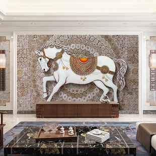 欧式创意手绘油画贵族马木纹背景电视沙发背景墙壁纸定制大气壁布