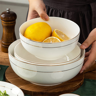 简约大汤碗家用 盛汤大容量金边面碗7英寸8英寸饭店陶瓷汤盆汤勺