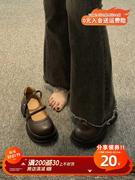 日系单鞋女2024春秋季鞋子复古法式粗跟玛丽珍高跟棕色小皮鞋