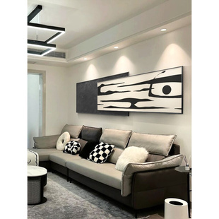 现代简约客厅装饰画高级感黑白沙发背景墙壁画抽象极简叠加画挂画