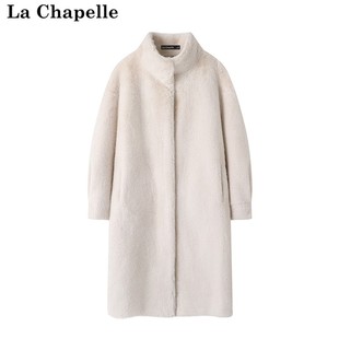 拉夏贝尔lachapelle冬款中长款皮毛，一体外套水貂绒羊羔毛大衣女
