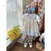 蓝色英短macmioco女童，夏季泡泡袖，可爱小猫印花棉连衣裙24312