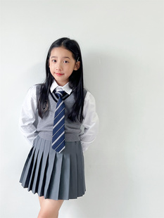 7岁女童秋装套装2023学院，风中大童针织背心，衬衫三件jk制服