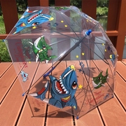小恐龙鲨鱼消防车卡通学生男孩伞透明幼儿园儿童雨伞创意可爱