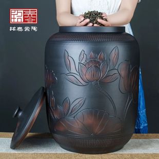 建水紫陶茶叶罐陶瓷储茶缸家用密封罐防潮透气存普洱茶大容量高档
