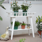 实木花架花盆置架物收纳架白色双层落地客厅阳台植物花几沙发边桌