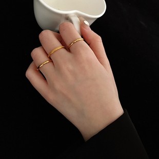 素圈钛钢戒指三件套三生三世食指戒女个性磨砂指环尾戒金色小众