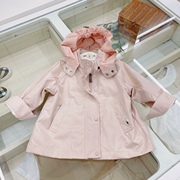 韩国原d童装 23春秋款女童甜美可爱浅粉色带帽风衣 洋气英伦外套