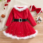 圣诞节服装女童公主连衣裙2023儿童派对礼服圣诞主题装扮衣服