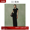 致知zhizhi白苧针织连衣裙，女2024夏季气质法式亚麻长裙黑色