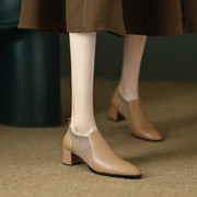 法式复古小短靴女2024春秋，单靴真皮粗跟罐罐鞋高跟单鞋及踝靴