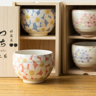 日本进口美浓烧手绘樱花米饭碗，餐具礼盒日式抹茶碗大茶杯情侣对碗