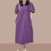 紫色短袖洋装女2024春夏气质减龄宽松大尺码胖MM中长版T恤裙