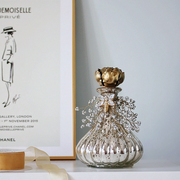 欧法式进口黄铜配玻璃复古香水瓶摆件样板间桌面装饰结婚闺蜜礼物