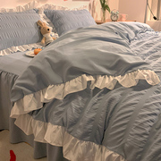韩式床品四件套磨毛水洗棉床裙床单被套罩床上用品学生宿舍三件套