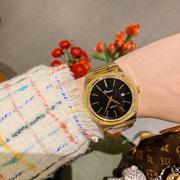 女蒂米妮气质黄金色钢带日历复古手表不锈钢士时尚简约表带方形