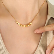 金色小方块钛钢项链女轻奢小众设计感春夏季短款小方糖锁骨毛衣链