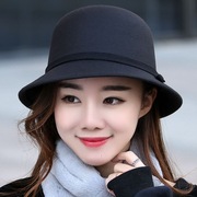 韩国女士秋冬季英伦，复古毛呢帽子韩版盆帽，冬天圆顶呢子礼帽渔夫帽