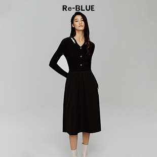 re-blue轻奢优雅女装合体收腰s型遮肉显瘦连衣裙