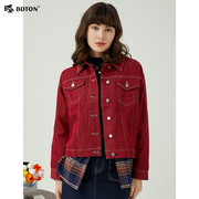 波顿2024年秋冬女士短外套枣红色时尚英伦风高端美式休闲夹克